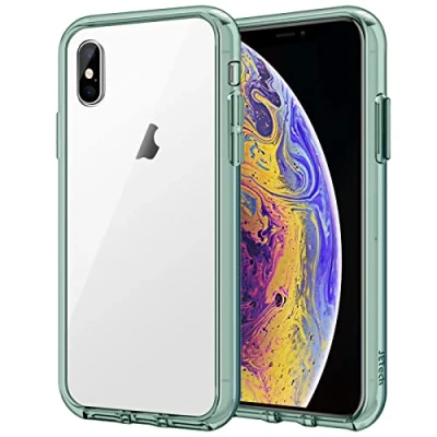 Afbeelding van JETech beschermhoes voor iPhone XS en X, met schokdemping krasbestendig, transparante beschermhoes, schokbestendig (nachtgroen)