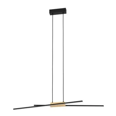 Afbeelding van EGLO Panagria Led hanglamp, minimalistische kroonluchter, plafondlamp om op te hangen voor woonkamer en eetkamer, FSC100HB, aluminium staal zwart, natuurlijk hout, warmwit
