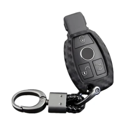 Afbeelding van M.JVisun Sleutelhoes in zachte siliconenrubber voor Mercedes Benz klasse A B C E S G M V, CLA CLS GLA GLC GLE GLK GL GLS SL SLK SLC Viano Metris autosleutel, zwarte, gevlochten