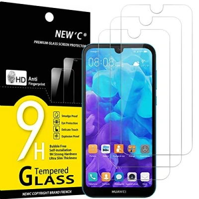 Afbeelding van NEW&#039;C Displaybeschermfolie gemaakt van gehard glas voor Huawei Y5 (2019), krasbestendig, zonder luchtbellen, extreem robuust (0,33 mm HD Ultra Transparant), hardheid 9H, 2 stuks