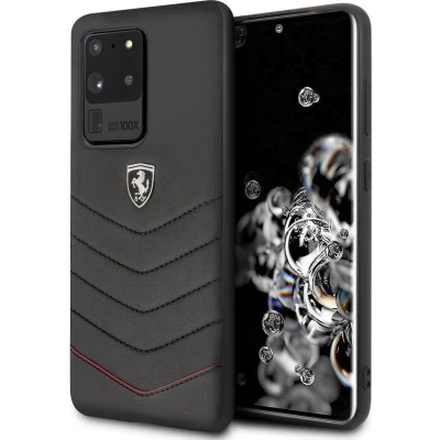 Afbeelding van Backcase hoesje Ferrari Effen Zwart Leer geschikt voor Samsung Galaxy S20 Ultra
