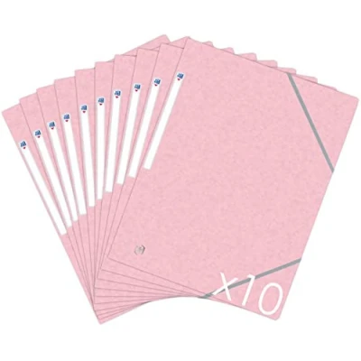 Afbeelding van OXFORD Topfile+ Kartonnen mapjes met 3 flapjes elastieksluiting, A4, pastelroze, 10 stuks