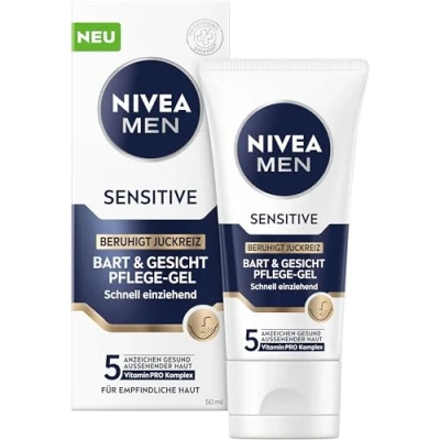 Afbeelding van NIVEA MEN Sensitive snel absorberende baard en gezichtsverzorgingsgel voor de gevoelige huid van mannen, rustgevende gezichtsverzorging ter verlichting huidirritatie (50 ml)