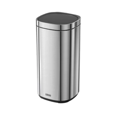 Afbeelding van DESQ® Prullenbak 30 liter Touch afvalbak Onzichtbare afvalzakbevestiging RVS Binnenemmer Softclose Dutch Design Zilver