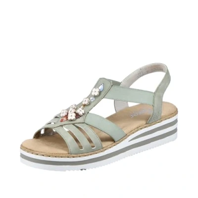 Afbeelding van Rieker Sandalen met sleehak, Dames, Maat: 40, Grün Hoogwaardig imitatieleer