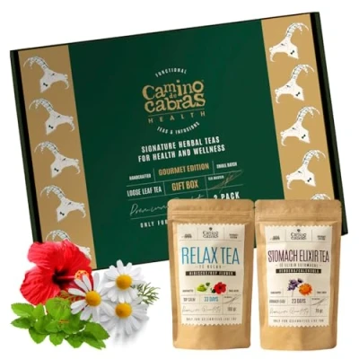 Image de Coffret Thé Cadeau Tisane Sommeil, Anti Stress + Infusion Digestion, ballonnements et Ventre Gonflé, Sans Caféine, Mélisse, Camomille, Réglisse, Fenouil, Anis, Cardamome, en Vrac 2 x 100g