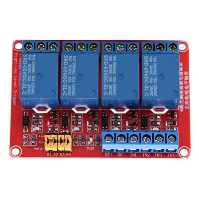 Afbeelding van 4 kanaals relaismodule, relaismodulepaneel met optocoupler boven en onder triggermodule voor Arduino 5V/12V/24V (24V) relais