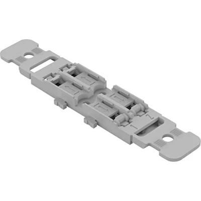 Afbeelding van WAGO bevestigingsadapter 221 2502 met trekontlasting uit de serie 2 weg voor doorgangsconnectoren hendel 5 stuks schroefbevestiging grijs