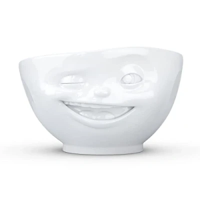 Afbeelding van Tassen serie witte porselein kom 500 ML met gezichtje wat knipoogt Bowl winking