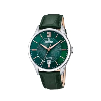 Afbeelding van Festina F20426/7 Herenhorloge, analoog, kwarts, met leren band, Zilver/Groen, bandjes, Eén maat, Riemen