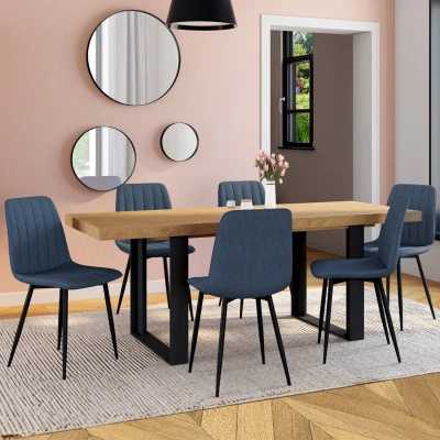 Image de Lot de 6 chaises MIRA en tissu bleu pour salle à manger