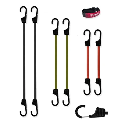Afbeelding van MAGMA Set van 6 elastische spanbanden voor auto, motorfiets, fiets, camping, fietsendragers, aanhangers, luifels en dekzeilen, beschermde stalen haken (60 cm, 75 100 cm)