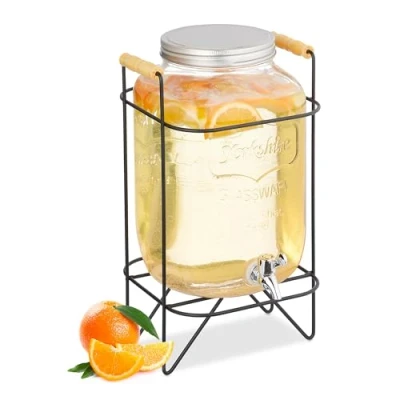 Afbeelding van Relaxdays drankdispenser met houder 8 liter glas kraantje handgrepen