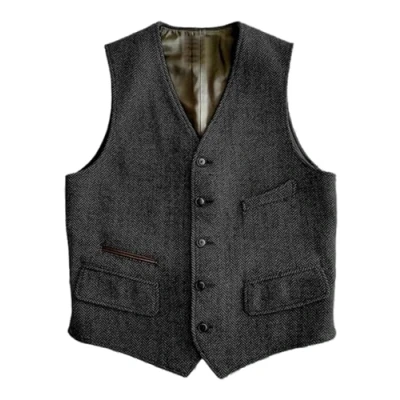 Afbeelding van Solovedress Wollen kostuumvest, rechte pasvorm, kostuumvest voor bruiloft, zwart.
