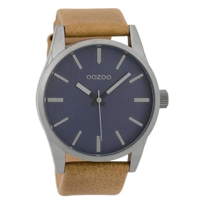 Afbeelding van Oozoo C9625 herenhorloge met lederen band, 45 mm, paars/camel, Riem