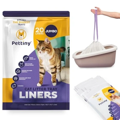 Afbeelding van Pettiny Jumbo Kattenbakzakken met trekkoord, 20 stuks, anti kras voeringen voor enorme kattenbak