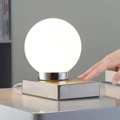 Afbeelding van Lindby Tafellamp 1licht glas, metaal H: 15 cm E14 opaalwit, mat nikkel