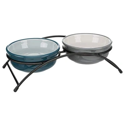 Afbeelding van Trixie Voer En Waterbak Set Voer/Waterbak 27x8x13 cm Petrol Grijs