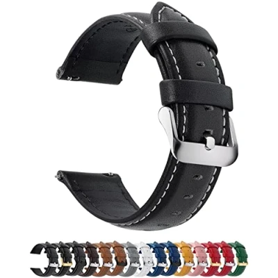 Afbeelding van Fullmosa horlogeband gemaakt van echt leer, 14 mm 16 18 19 20 22 24 mm, 12 kleuren, Axus met snelsluiting, zwart