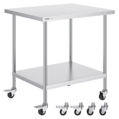 Image de VEVOR Table de Préparation Cuisine Inox Travail avec Roues 45,7x76,2 cm