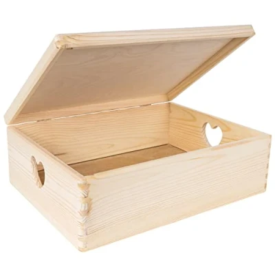 Afbeelding van Creative Deco Houten Doos Opberger Kist 40 x 30 14 cm Met Deksel EN Handvat Hart voor Decoratie Documenten, Voorwerpen, Speelgoed, Gereedschap RUW ONVERZEGELD