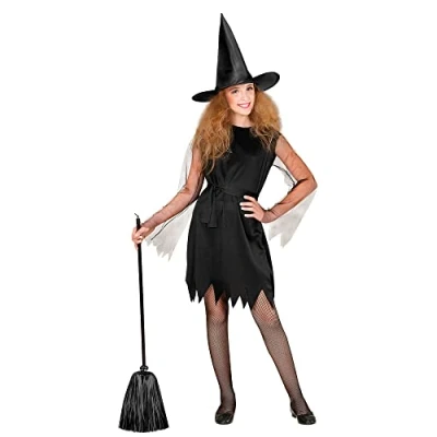 Afbeelding van Widmann Heks &amp; Spider Lady Voodoo Duistere Religie Kostuum Anna Bella Meisje Zwart Maat 140 Halloween Verkleedkleding