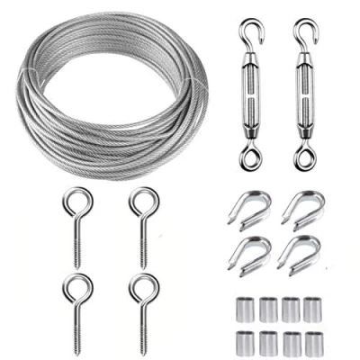 Afbeelding van Tuindraad / fotodraad draadomheining rolset, PVC gecoat hoogwaardig touw gemaakt van 304 roestvrij staal trekschroef oogschroef spanschroef, 15m