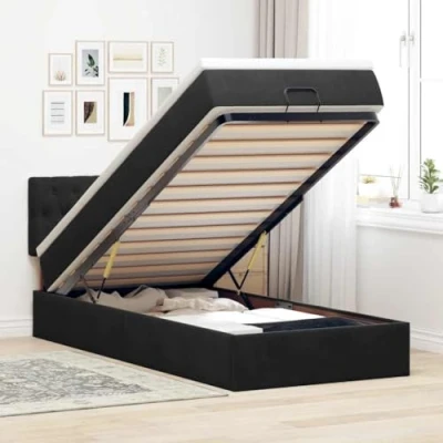 Afbeelding van vidaXL Ottoman bed met matras en LED&#039;s 90x200cm fluweel zwart