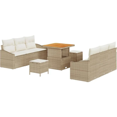 Afbeelding van vidaXL 9 delige tuinset met kussens in beige poly rattan en acacia
