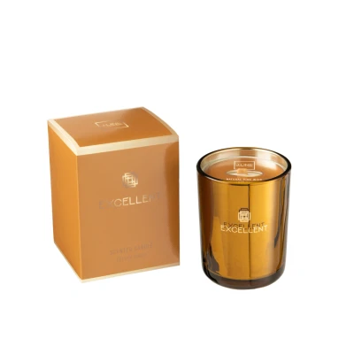 Afbeelding van J line Geurkaars excellent golden honey oker smal 50u 8x10.5cm
