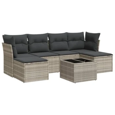 Afbeelding van vidaXL 7 delige Loungeset met kussens poly rattan lichtgrijs