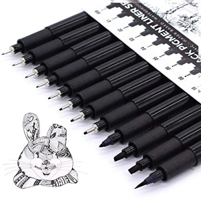 Afbeelding van TWOHANDS 902188 Zwarte pen met fijne punt, 12 Fineliner Inktpennen, Tekenstiften, Viltstift voor Technische Tekening van Kunstenaars