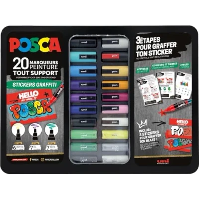 Afbeelding van Posca paintmarkers, metalen doos van 20 stuks, assorti, ontwerp Stickers Graffiti