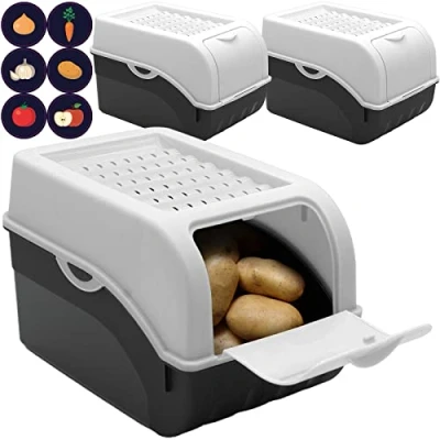 Afbeelding van ARTECSIS 3 Voorraaddozen met deksel + 6 stickers / 29x19x19cm, 5L 4 kg aardappelen Wit voor groenten en fruit, appels uien