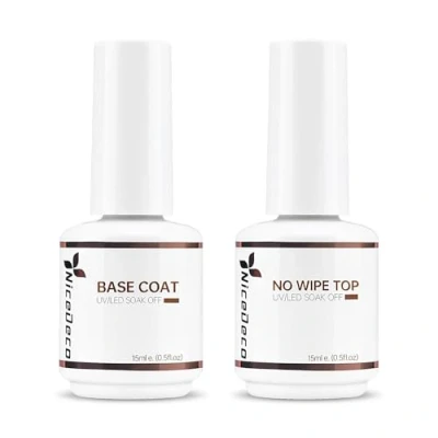 Afbeelding van Nicedeco No Wipe Top en Base Coat Set nagellak, semi permanent, soak off, UV/LED, basislak afwerking, uv gel, manicureset, 2 x 15 ml