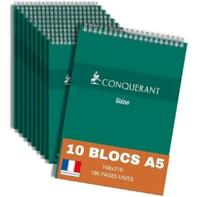 Afbeelding van Conquerant Steo notitieblok, A5, effen, 180 pagina&#039;s, omslag, groen, 10 stuks