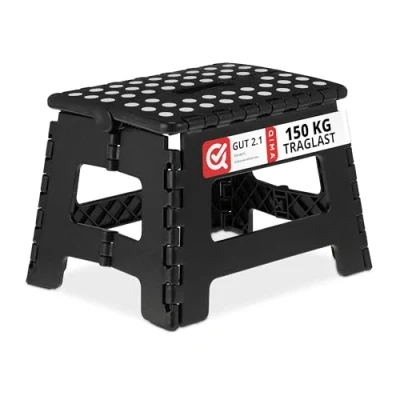 Afbeelding van Relaxdays 10038756 opstapkruk, inklapbaar, 22,5 cm hoog, 1 niveau tot 120 kg, antislip, kunststof, zwart