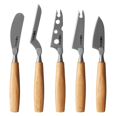 Afbeelding van Boska Kaasmessenset Amigo Small Set van 5 Voor Elke Kaassoort Non stick Ergonomisch RVS en Beukenhout