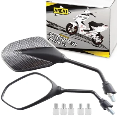 Afbeelding van Area1 Set van 2 spiegels in carbonlook voor ATV Quad scooter (rechts + links) x M8 rechts 1 linkse schroefdraad compatibel met Sym TGB KSR