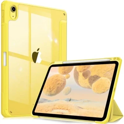 Afbeelding van FINTIE Hybride hoes compatibel met iPad 10e generatie 2022 (10,9 inch) [Ultradun] schokbestendige transparante beschermhoes geïntegreerde potloodhouder, automatische slaap/wake, geel