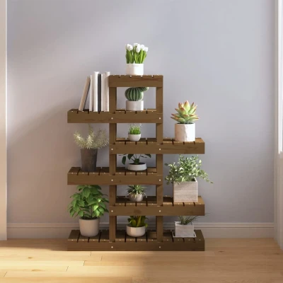Afbeelding van Plantenstandaard 85x25x109,5 cm massief grenenhout honingbruin