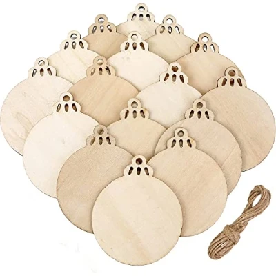 Afbeelding van 20 stuks houten kerstballen ronde plakjes schijf opknoping ornamenten voor doe het zelf ambachten kerstboom decoratie