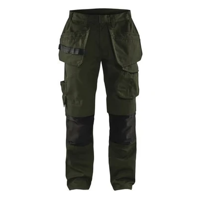 Image de Pantalon services stretch avec poches flottantes vert olive/noir
