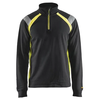 Image de Sweat col camionneur noir/jaune fluorescent