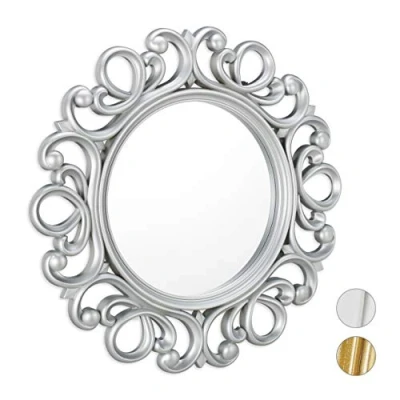 Afbeelding van Relaxdays spiegel rond sierspiegel gang wandspiegel design 50 cm zilver