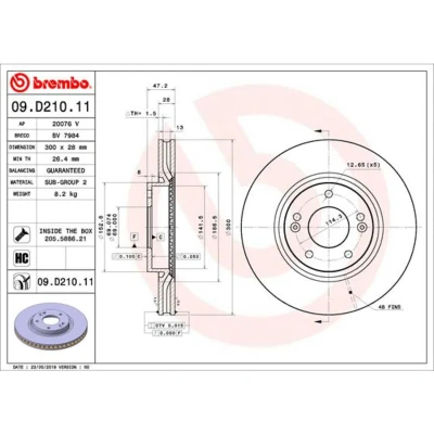 Afbeelding van BREMBO 09.D210.11 Remschijf 300 28 5 interne ventilatie Gecoat High carbon Met schroeven KIA: cee‘d II Hatchback, Sportswagon