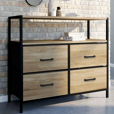 Image de Commode 4 tiroirs en tissu UTAH 80 cm meuble de rangement design industriel