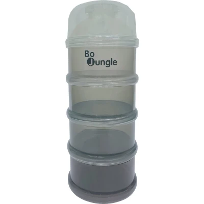 Afbeelding van Bo Jungle Melkpoeder Doseerdoosjes Melkpoederverdeler 4 compartimenten Bewaarbakjes Babyvoeding Poedertoren Dispenser Kraamcadeau Dose Shady Grey
