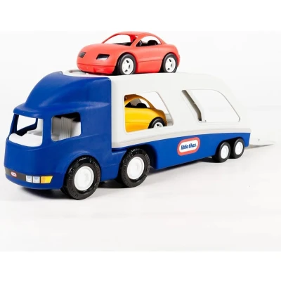 Afbeelding van Little Tikes Autotransportwagen met klep vanaf 3 jaar Blauw 2 sportwagens Sterke kwaliteit