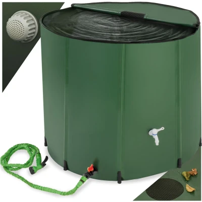 Afbeelding van tectake® Regenwatertank voor tuin en camping Opvouwbare ton Regenton met deksel kraan, watertank, regenwateropvangbak, waterton 750L groen